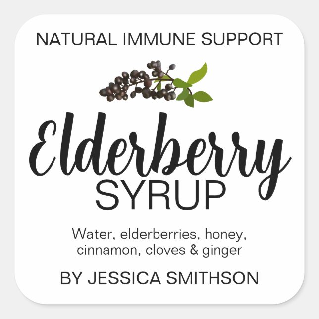 Customizable Elderberry Syrup Square Label EB001sq (Front)