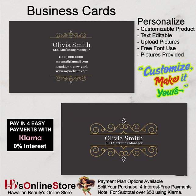 Customizable Elegant Black Business Cards 7 (Customizable Elegant Black Business Cards 7.)