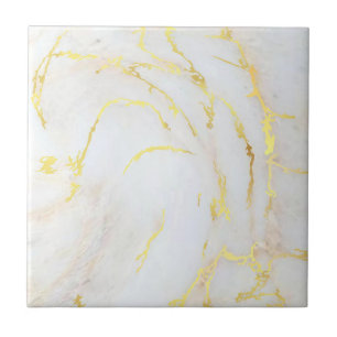 Customizable Elegant Gold White Marble Template Tile