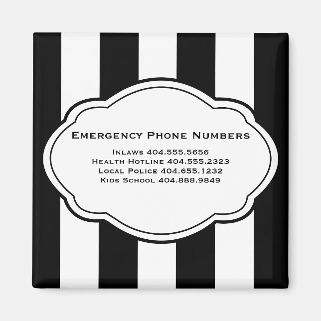 Customizable Emergency Contact Numbers Magnet (Front)