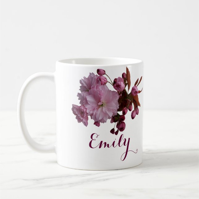 Customizable Emily name pink rose floral fancy Coffee Mug (Left)