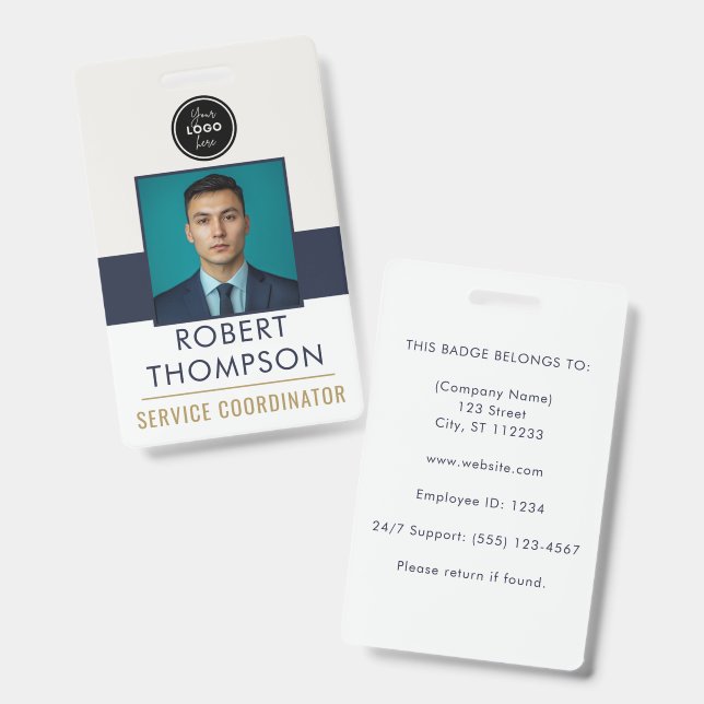 Customizable Employee Photo ID Card Logo - Navy  Badge (Front & Back)
