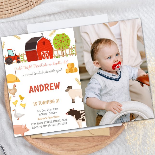 Customizable Farm Party Invitations for Kids (All Animals Farm Animals Birthday Invitations Phot)
