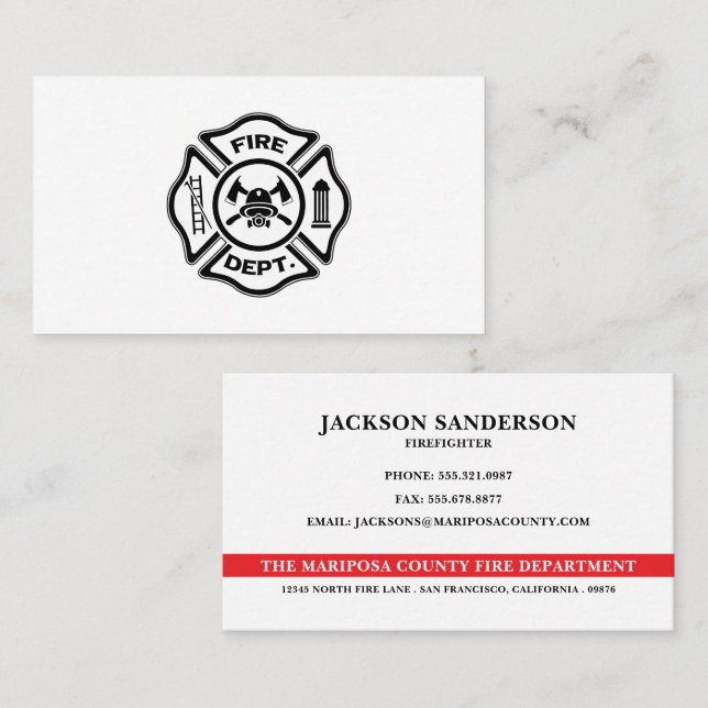 Customizable Fire Department Firefighter Logo Business Card (Front/Back)