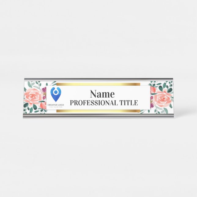 Customizable Floral Name Plate with Logo & Slogan  (Front)
