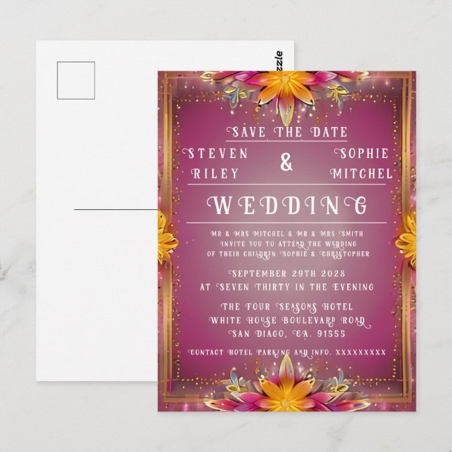 Customizable Floral Wedding Invitation  Postcard (Front/Back)