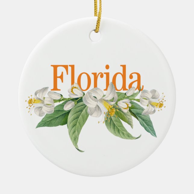 Customizable Florida Ornament with Orange Blossoms (Front)