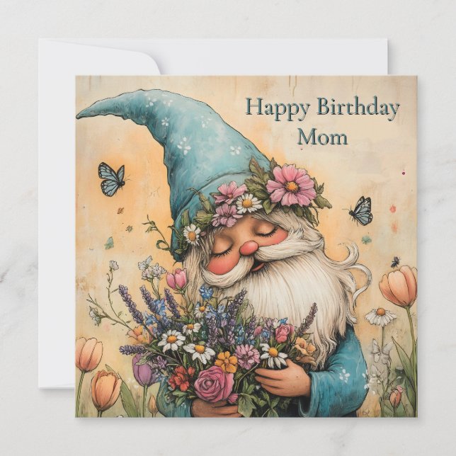 Customizable Flower Gnome Illustration Holiday Card (Front)
