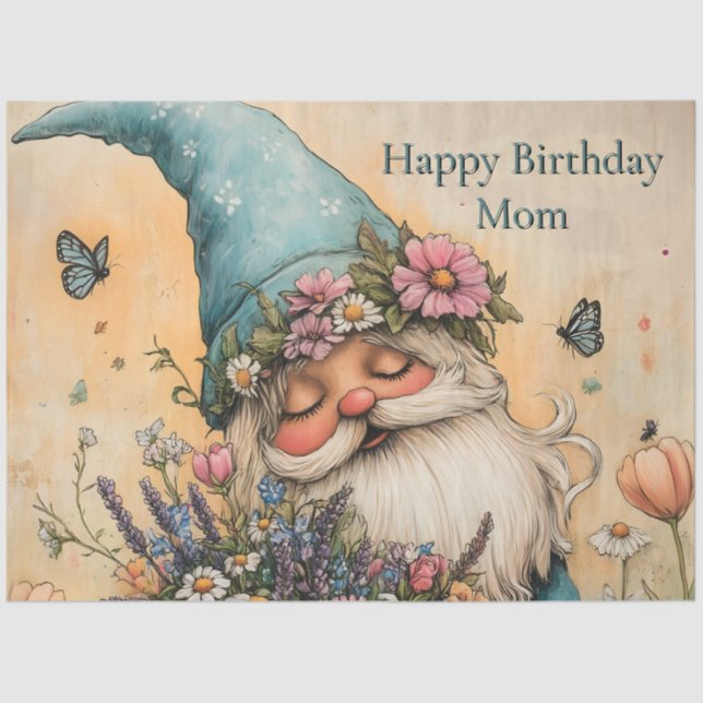 Customizable Flower Gnome Illustration Tissue Paper (Front)