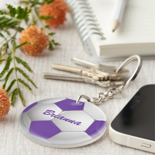 Customizable Football Soccer Ball Purple and White Key Ring