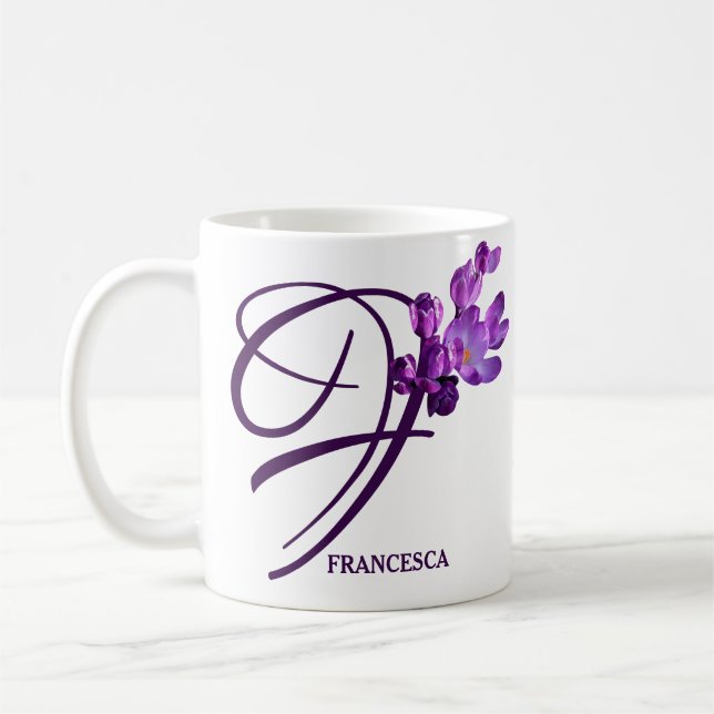 Customizable Francesca name purple crocuses floral Coffee Mug (Left)