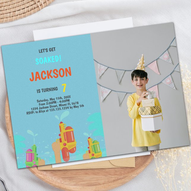 Customizable Fun Party Invitations for Kids (Water Gun Invitations with photo)