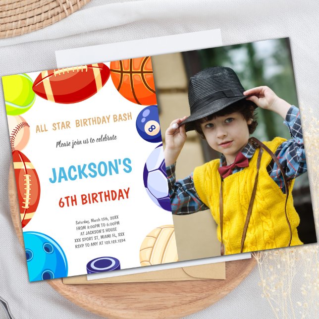 Customizable Fun Party Invitations for Kids (Sports Invitations with photo)