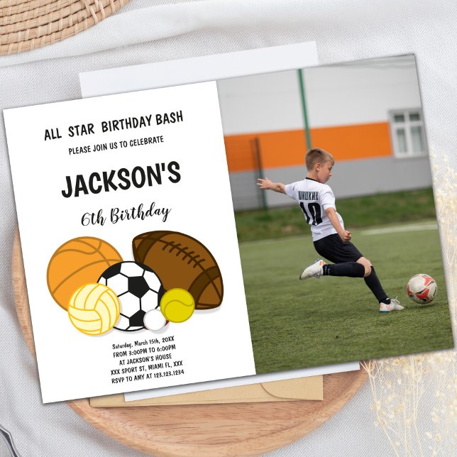 Customizable Fun Party Invitations for Kids (All Star Birthday Bash Sports Invitations photo)