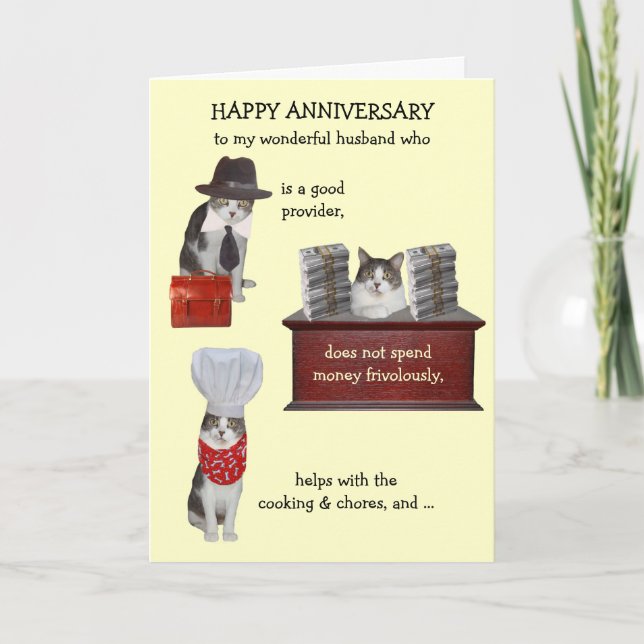 Customizable Funny Cat Husband Anniversary Card (Front)