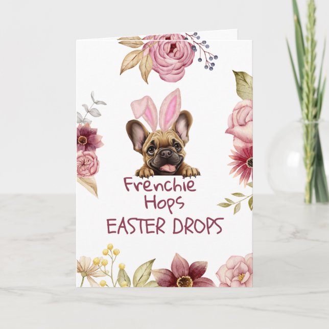 Customizable Funny Frenchie Easter Greeting Card (Front)