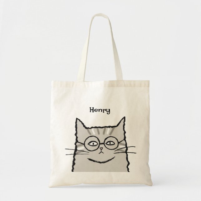 Customizable Funny glasses Cat Bookworm Library Tote Bag (Front)