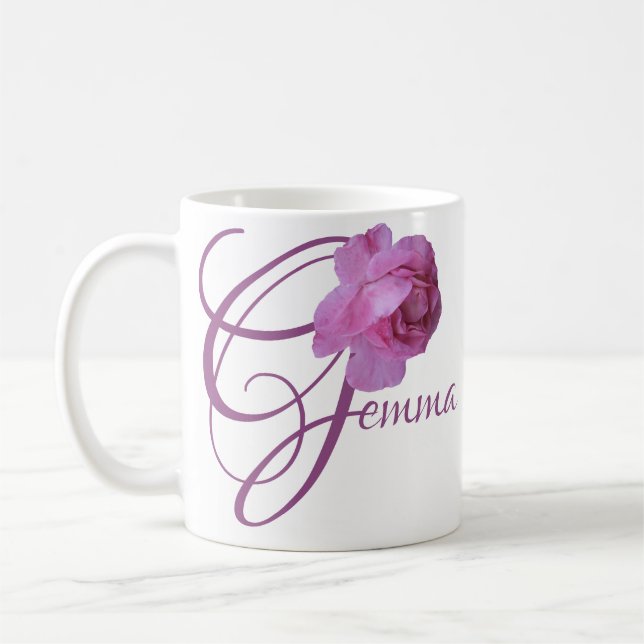 Customizable Gemma name pretty pink rose floral Coffee Mug (Left)