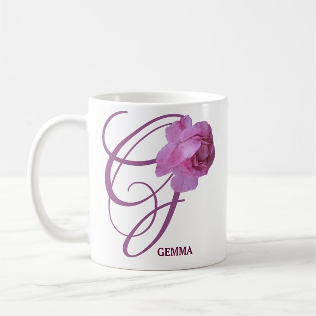 Customizable Gemma name pretty pink rose flowers  Coffee Mug (Left)