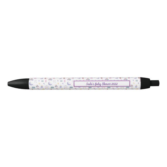 Customizable Gender Neutral Pastel Baby Shower Black Ink Pen (Front)