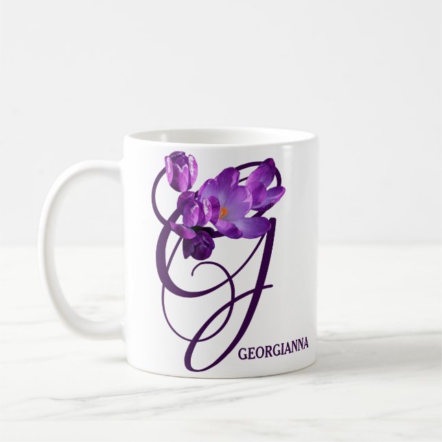 Customizable Georgianna name purple flowers   Coffee Mug (Left)