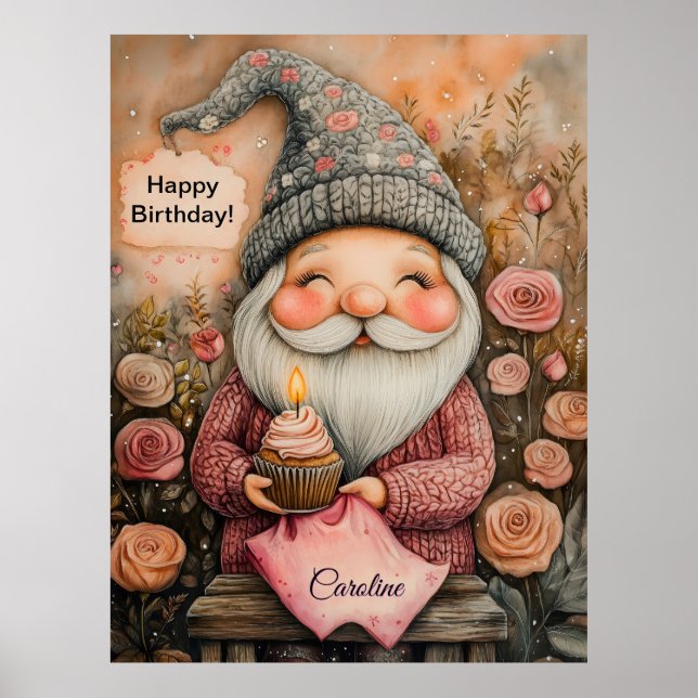 Customizable Gnome Birthday Design Poster (Front)