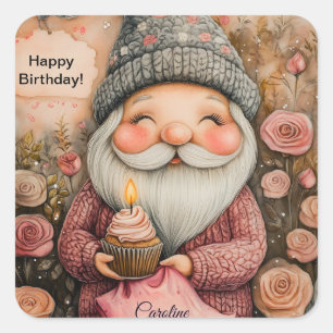 Customizable Gnome Birthday Design Square Sticker