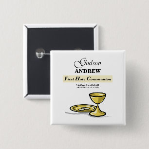 Customizable, Godson First Communion Chalice 15 Cm Square Badge