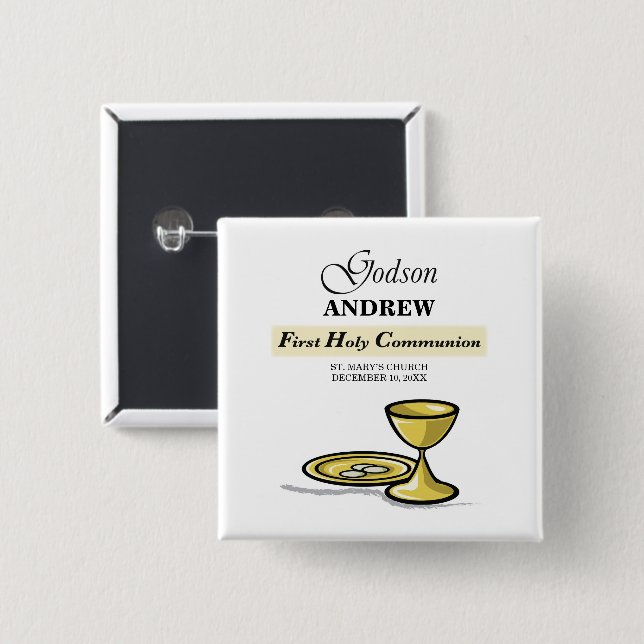 Customizable, Godson First Communion Chalice 15 Cm Square Badge (Front & Back)