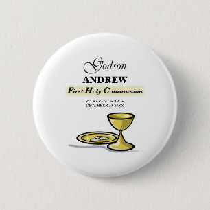 Customizable, Godson First Communion Chalice 6 Cm Round Badge