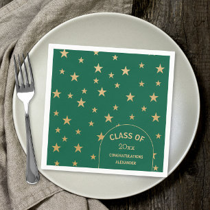 Customizable Gold Stars green graduation party Napkin