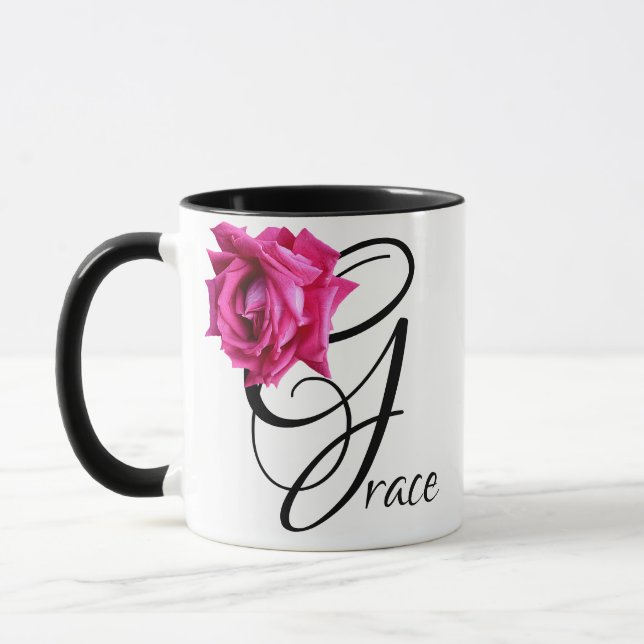 Customizable Grace name pink rose floral boho  Mug (Left)
