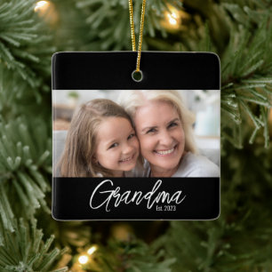 Customizable Grandma Est Year Photo Christmas Ceramic Ornament