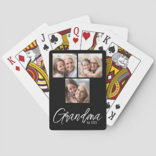 Customizable Grandma Established Year 3 Photo Playing Cards