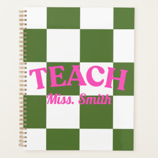 Customizable Green Checkered Teacher Planner