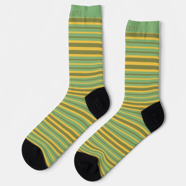 Customizable Green Yellow Brown Stripes  Sock (Left)