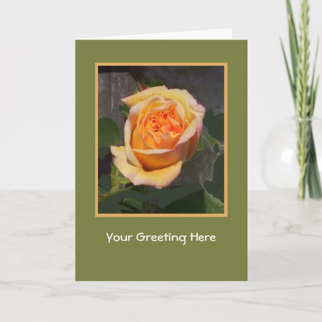 Customizable Greeting Card, Dreaming Spires Rose Card (Front)
