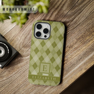 Customizable Grey Sage Olive Green Argyle Pattern iPhone 15 Pro Max Case