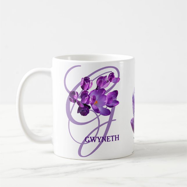 Customizable Gwyneth name purple floral boho Coffee Mug (Left)
