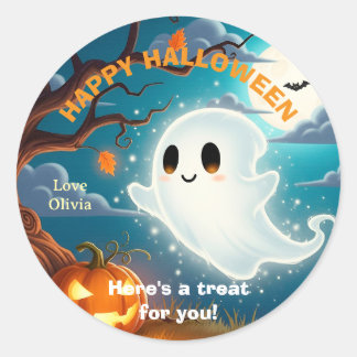 Customizable Halloween Ghost Design Classic Round Sticker