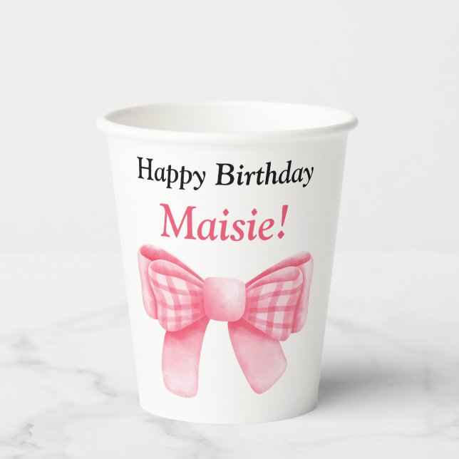 Customizable Happy Birthday Bow Paper Cup (Front)