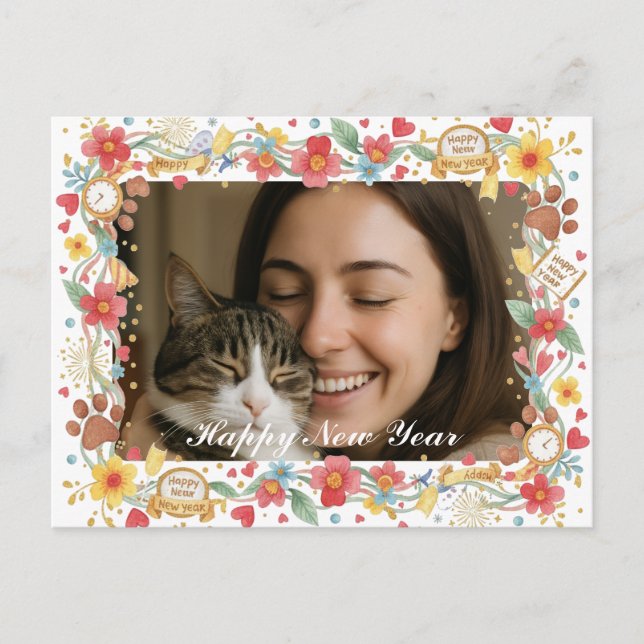 Customizable Happy New Year Pet Lover Photo  Postcard (Front)