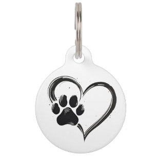 Customizable Heart Paw Print Large Dog Tag
