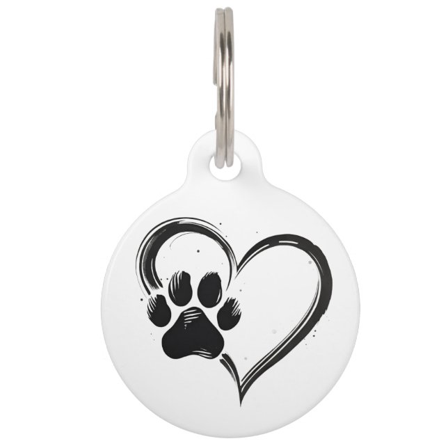 Customizable Heart Paw Print Large Dog Tag (Front)