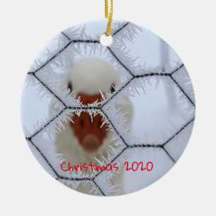 Customizable Holiday Family White Duck Frost Ceramic Tree Decoration