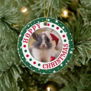 Customizable House Rabbit   Hoppy Christmas Photo Ceramic Tree Decoration