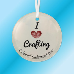 Customizable 'I heart Crafting' Keepsake Glass Tree Decoration
