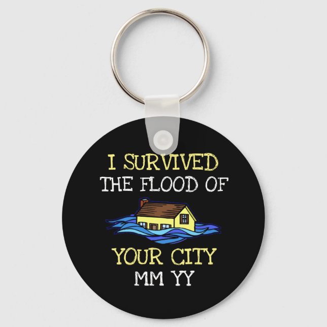 Customizable I survived the flood black Key Ring (Front)