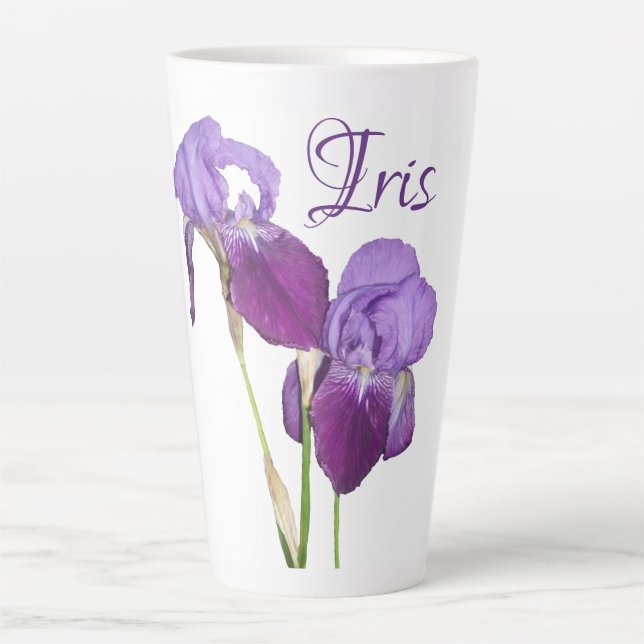Customizable Iris girl name purple spring flowers Latte Mug (Front)