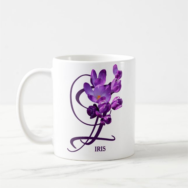 Customizable Iris name purple spring flowers boho Coffee Mug (Left)